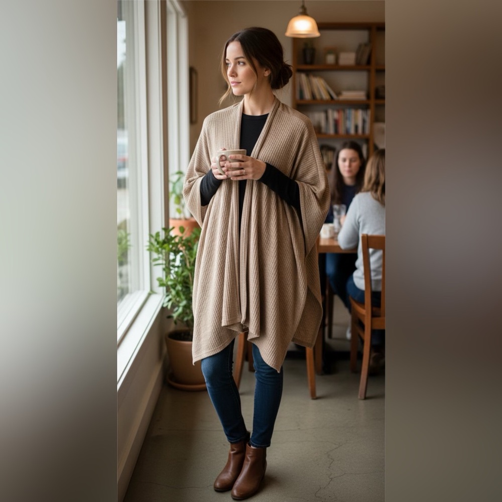 Mahina Tan Women's Poncho Sweater